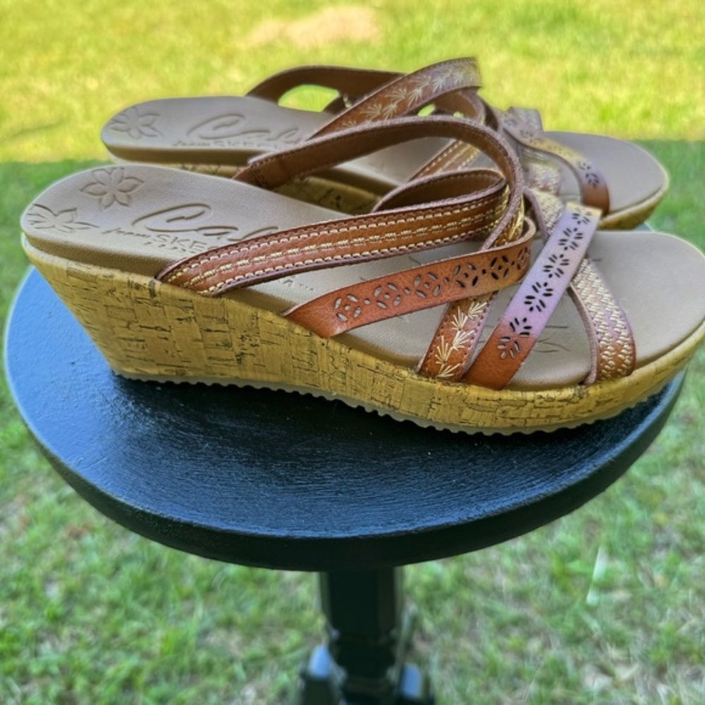 Skechers Cali Stylish Brown Leather Sandals Sz 8M